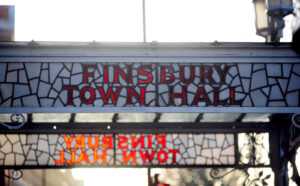 Finsbury town hall mosaic signage